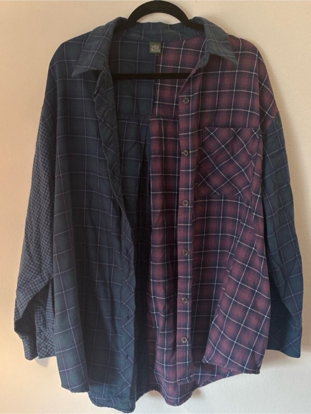 Plaid Button-Up Flannel Shirt in Navy and Burgundy